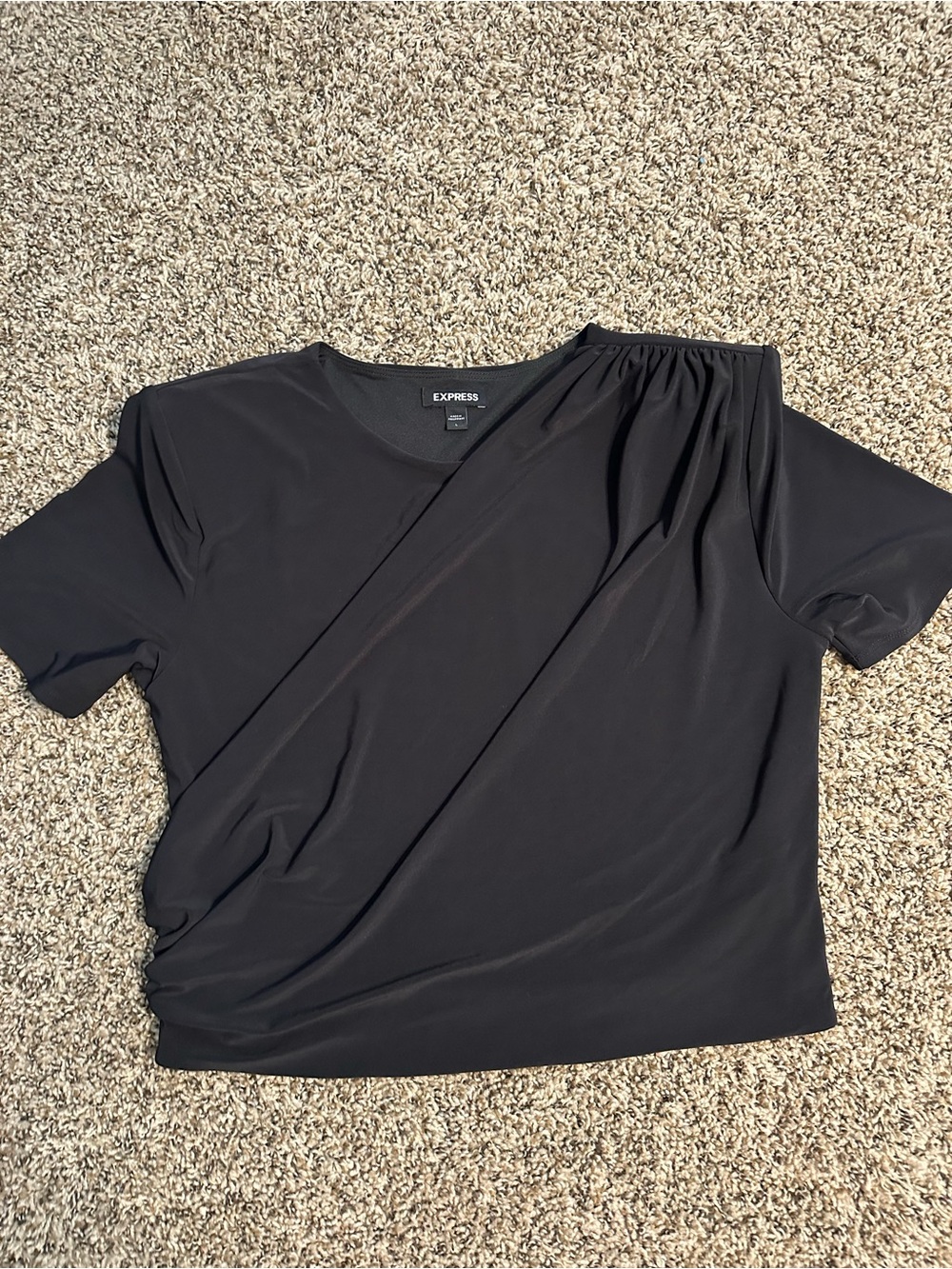 Express Black One-Shoulder Draped Short Sleeve Top